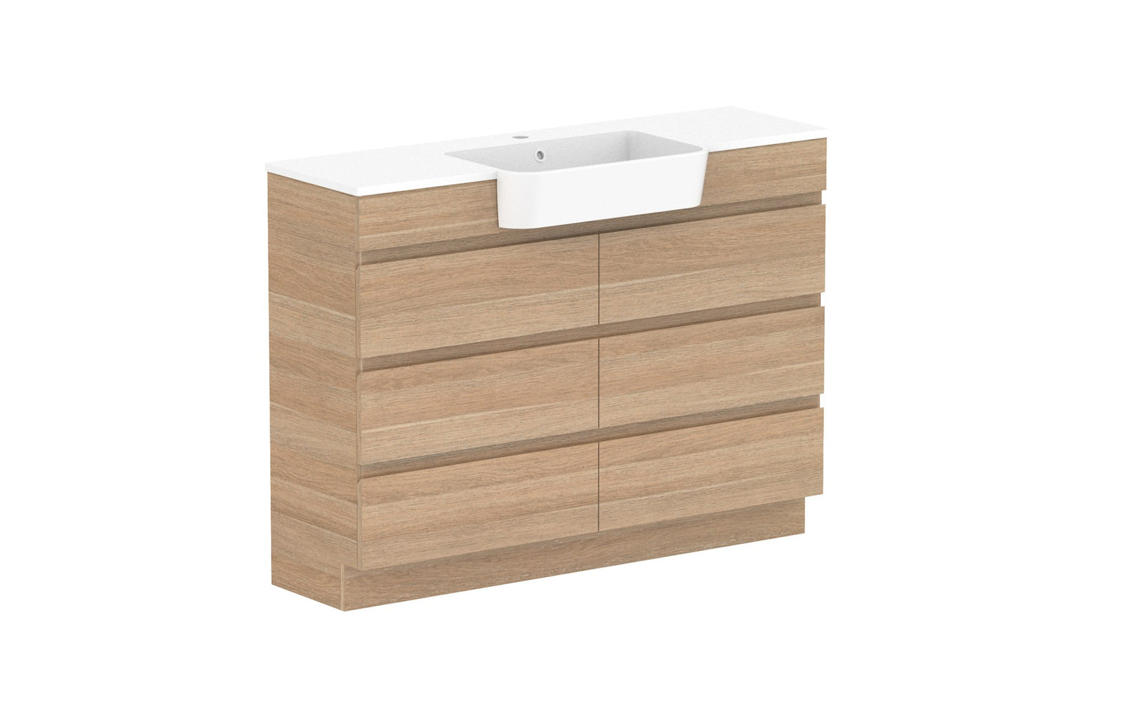 ADP Glacier Semi-Recessed All-Drawer Trio Floor Mount Vanity 1200mm, cast marble top