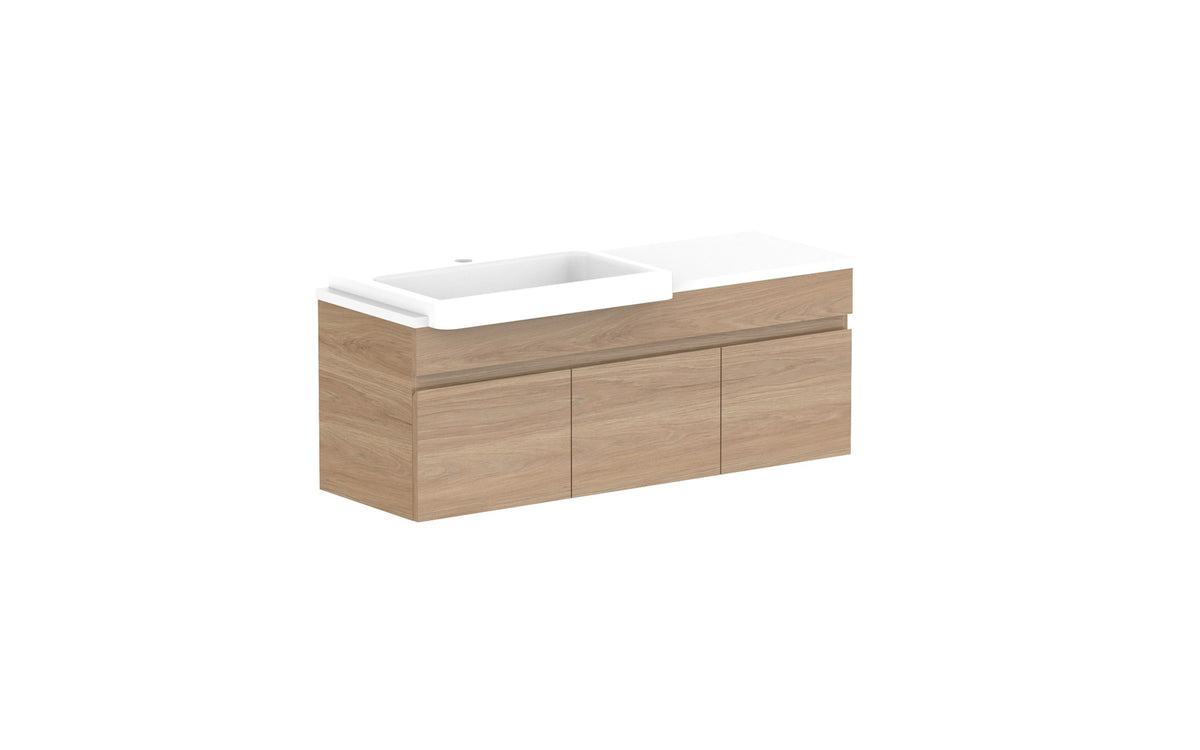ADP Glacier Semi-Recessed Door & Drawer Slim Wall Hung Vanity 1050mm left offset bowl, benchtop