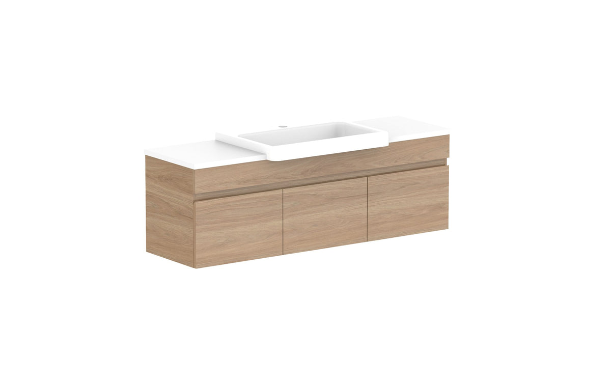 ADP Glacier Semi-Recessed Door & Drawer Slim Wall Hung Vanity 1200mm centre bowl, benchtop