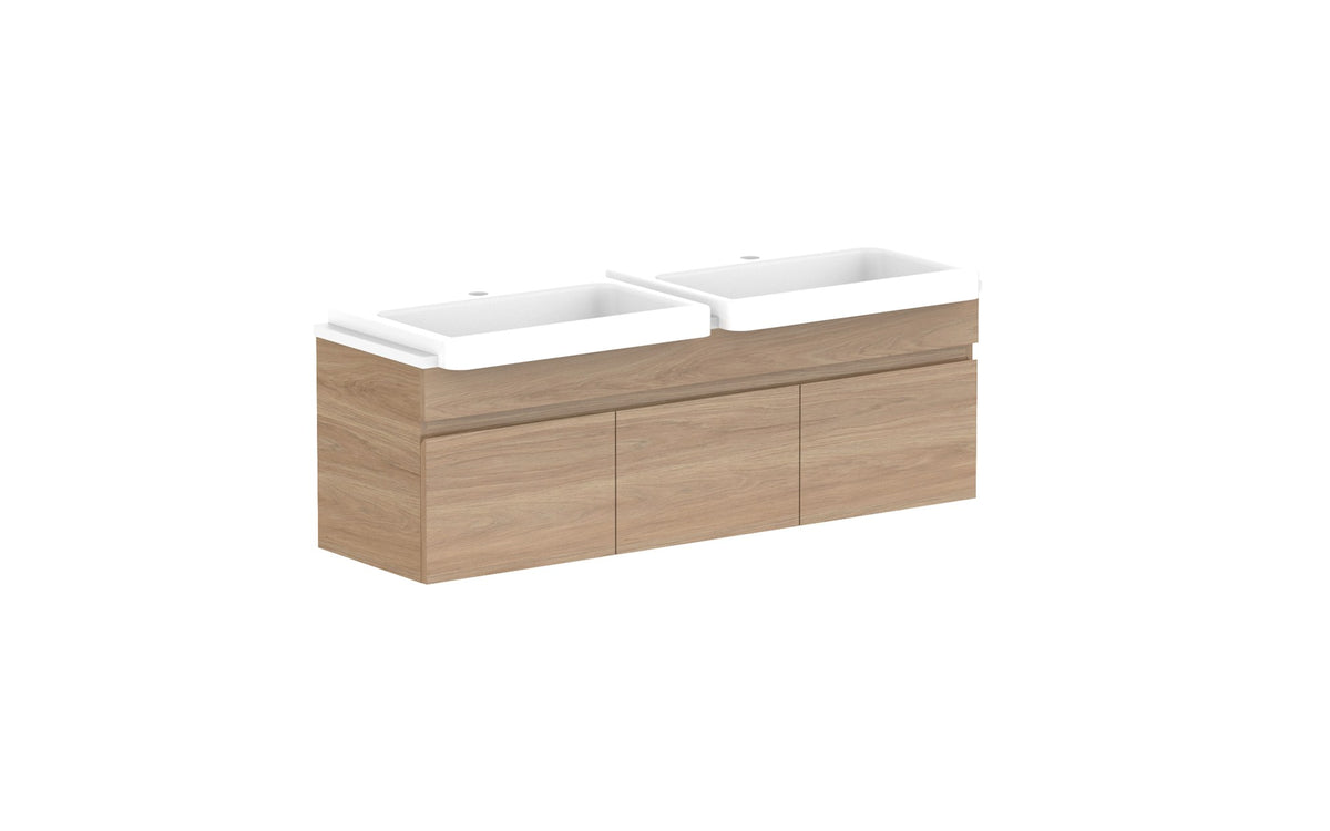 ADP Glacier Semi-Recessed Door & Drawer Slim Wall Hung Vanity 1200mm double bowl, benchtop