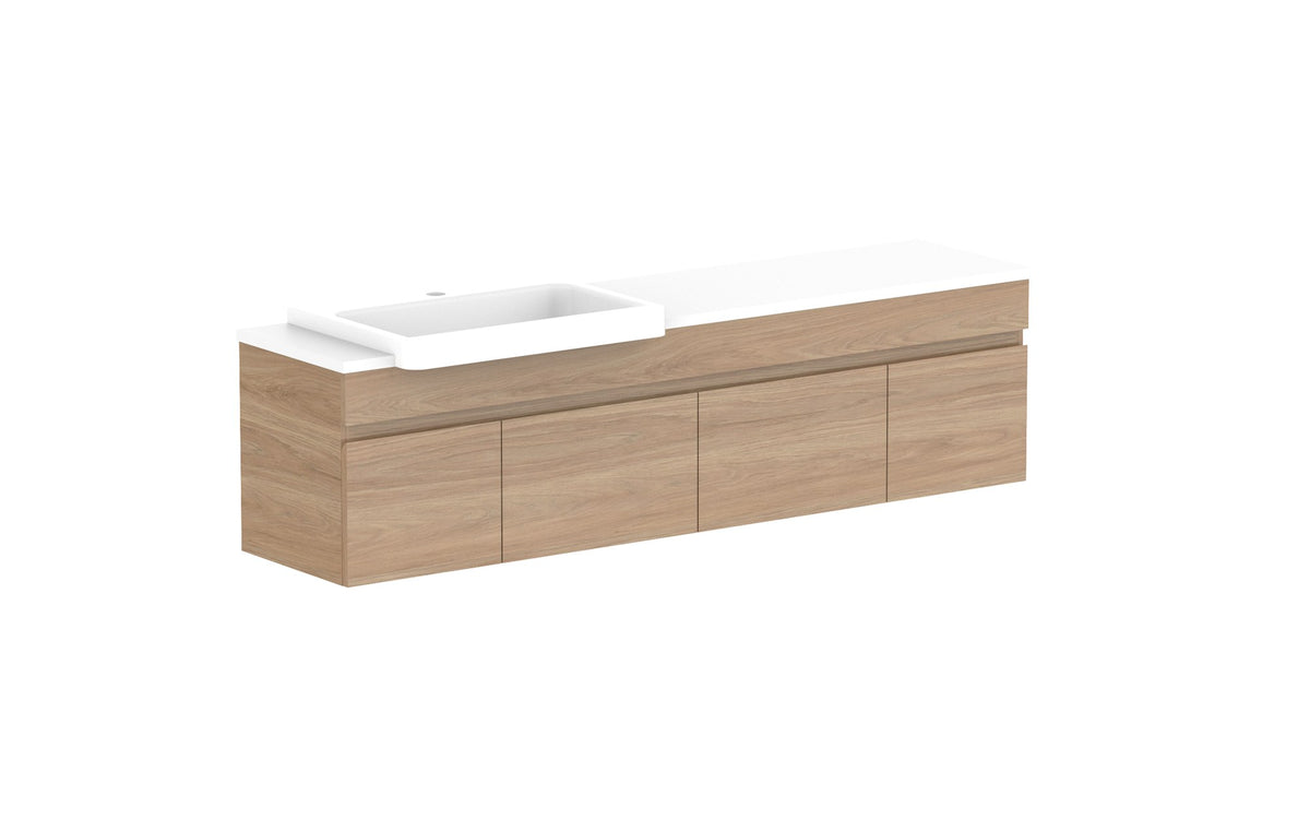 ADP Glacier Semi-Recessed Door & Drawer Slim Wall Hung Vanity 1500mm left offset bowl, benchtop