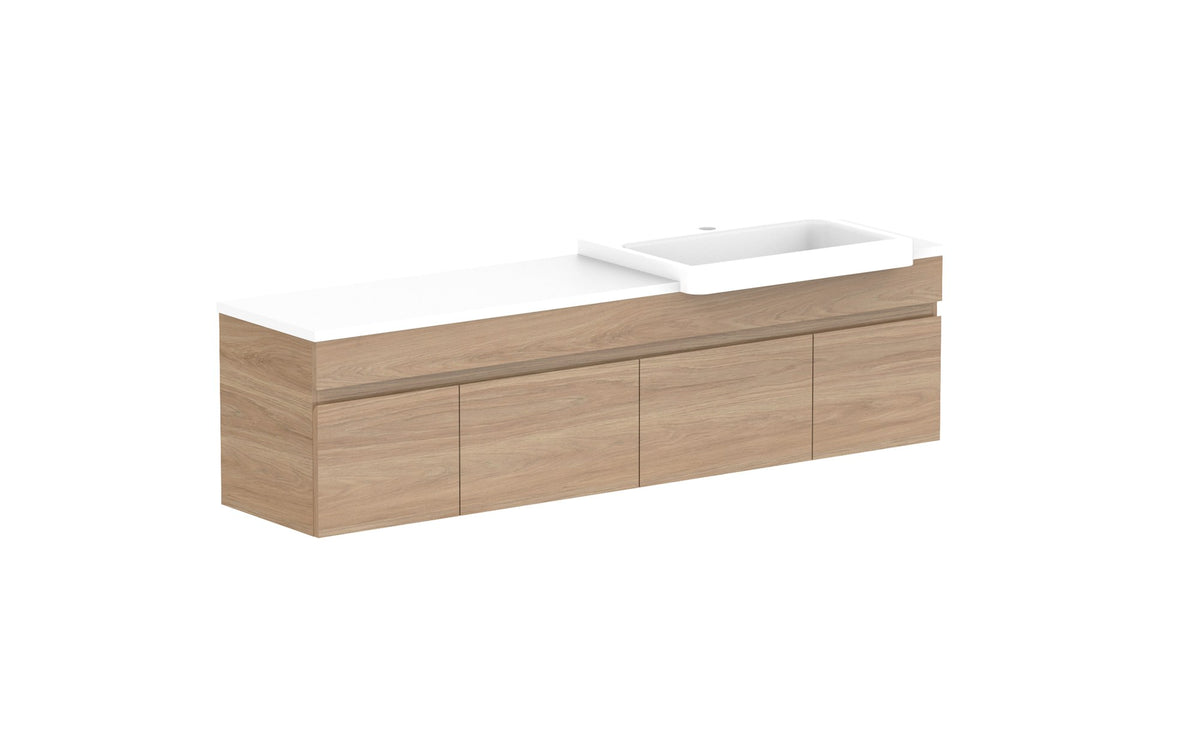 ADP Glacier Semi-Recessed Door & Drawer Slim Wall Hung Vanity 1500mm right offset bowl, benchtop