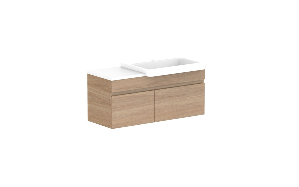ADP Glacier Semi-Recessed Door & Drawer Slim Wall Hung Vanity 900mm right offset bowl, benchtop