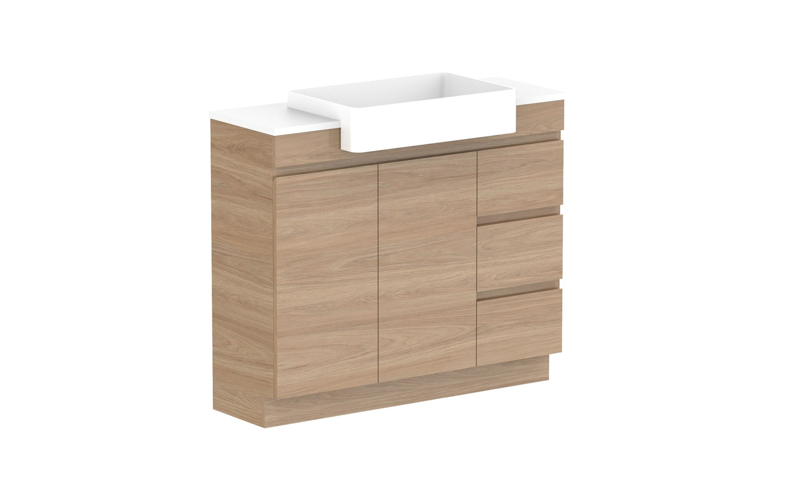 ADP Glacier Semi-Recessed Door & Drawer Trio Floor Mount Vanity 1050mm centre bowl, benchtop