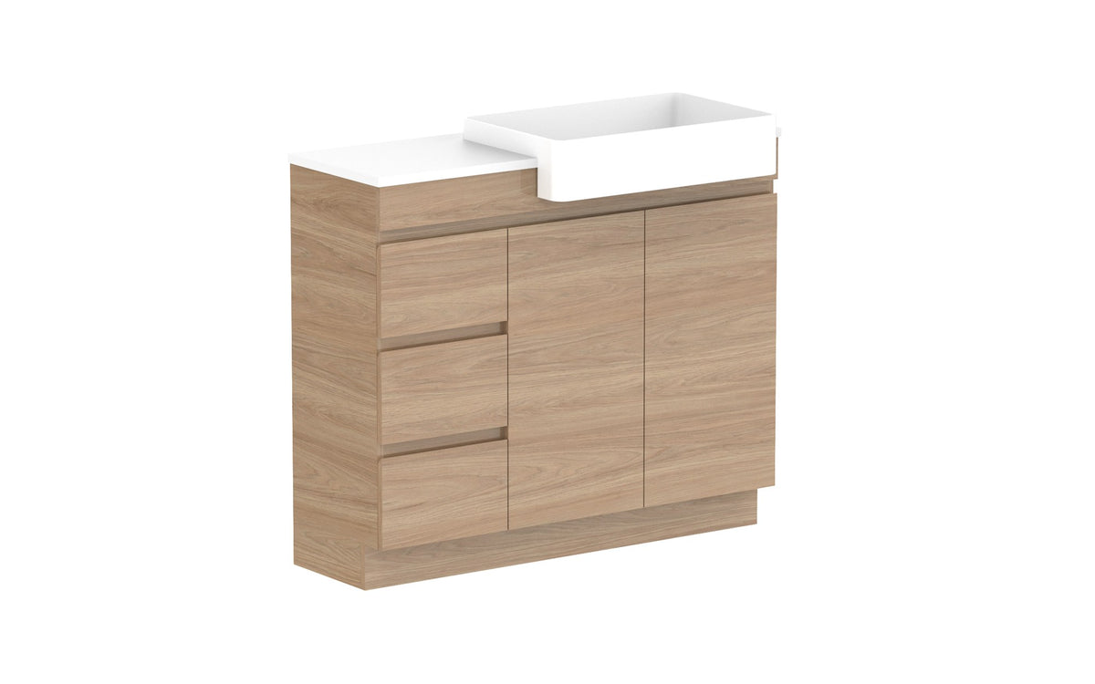 ADP Glacier Semi-Recessed Door & Drawer Trio Floor Mount Vanity 1050mm right offset bowl, benchtop
