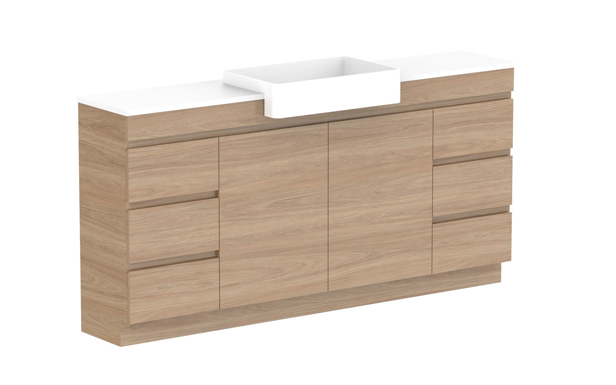 ADP Glacier Semi-Recessed Door & Drawer Trio Floor Mount Vanity 1800mm centre bowl, benchtop