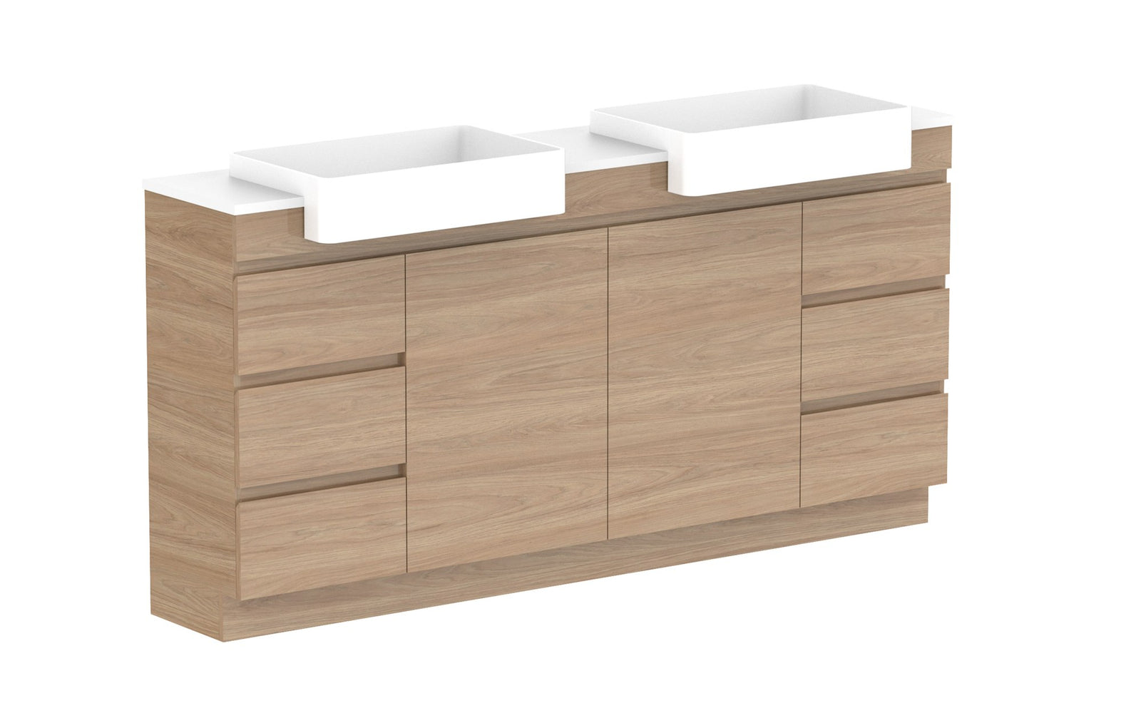 ADP Glacier Semi-Recessed Door & Drawer Trio Floor Mount Vanity 1800mm double bowl, benchtop