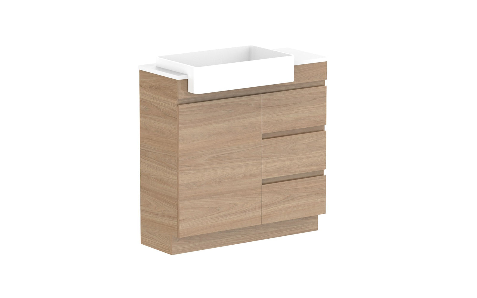 ADP Glacier Semi-Recessed Door & Drawer Trio Floor Mount Vanity 900mm left offset bowl, benchtop