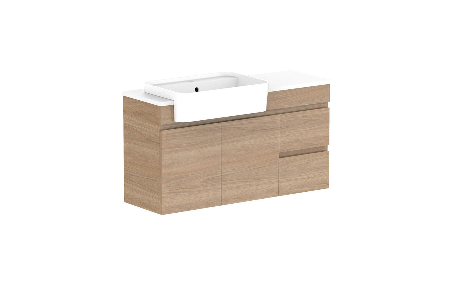 ADP Glacier Semi-Recessed Door & Drawer Twin Wall Hung Vanity 1050mm left offset bowl, benchtop