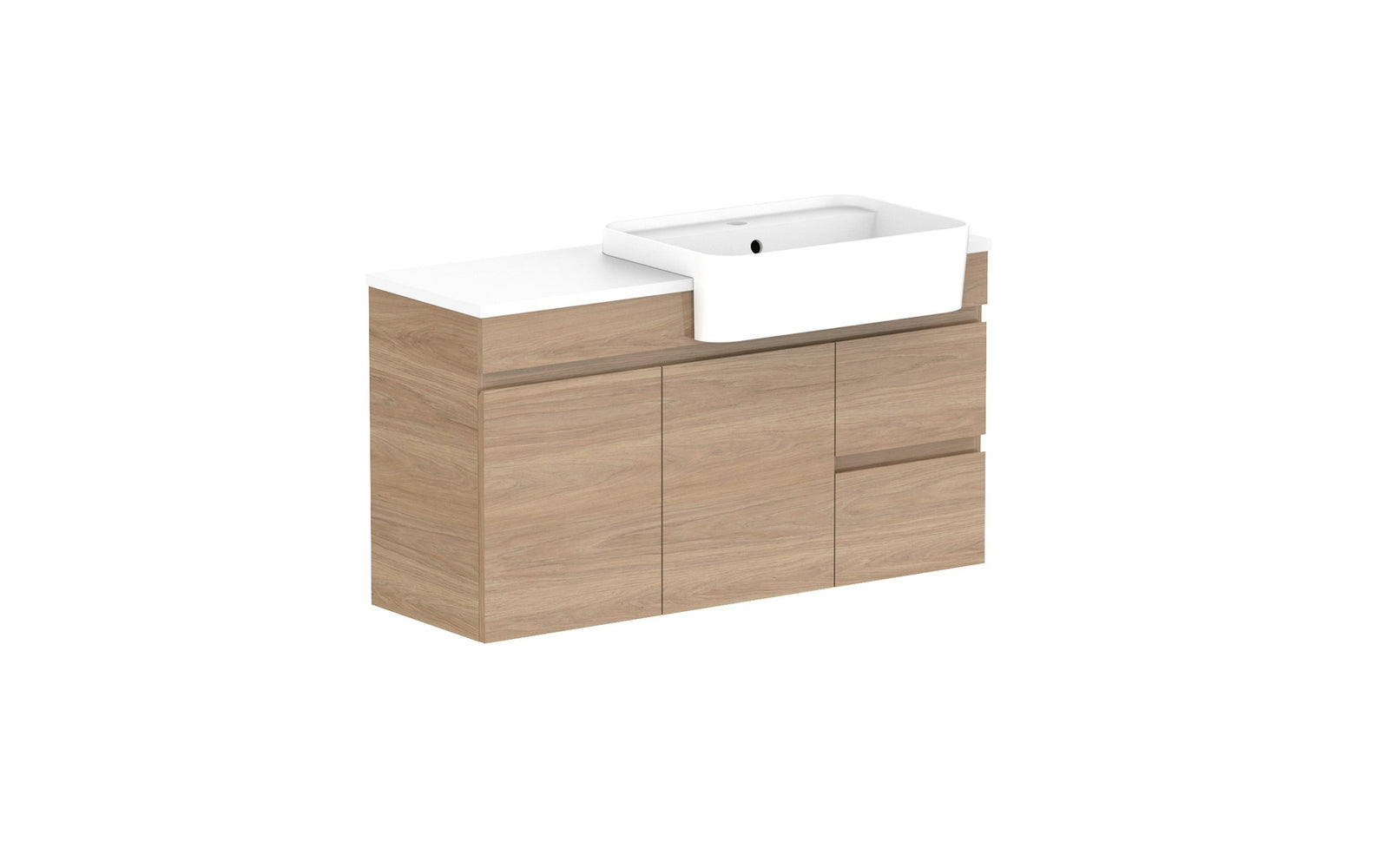ADP Glacier Semi-Recessed Door & Drawer Twin Wall Hung Vanity 1050mm right offset bowl, benchtop