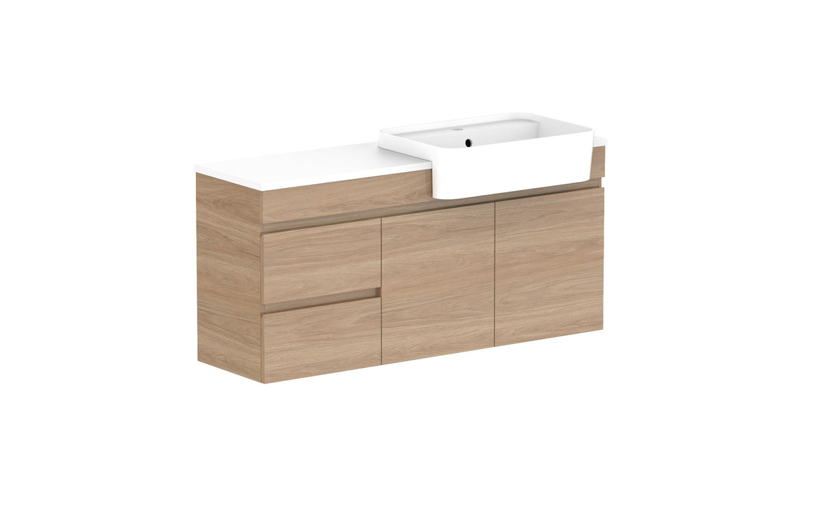 ADP Glacier Semi-Recessed Door & Drawer Twin Wall Hung Vanity 1200mm right offset bowl, benchtop