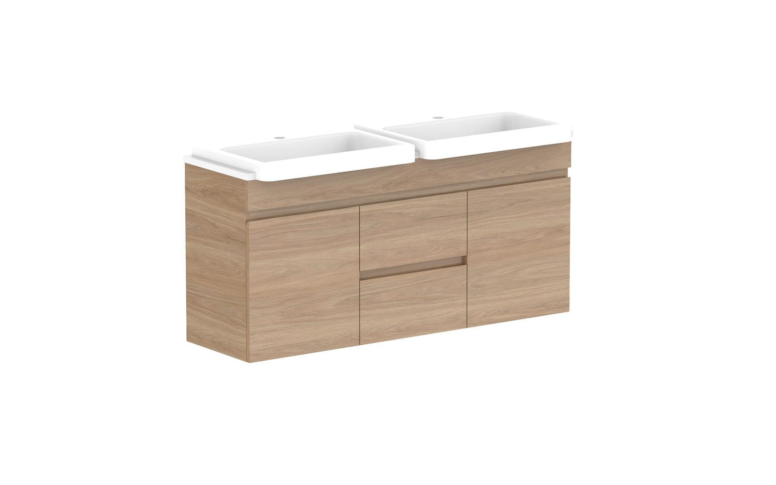 ADP Glacier Semi-Recessed Door & Drawer Twin Wall Hung Vanity 1200mm double bowl, benchtop