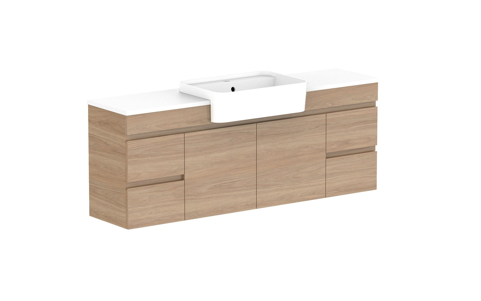 ADP Glacier Semi-Recessed Door & Drawer Twin Wall Hung Vanity 1500mm centre bowl, benchtop