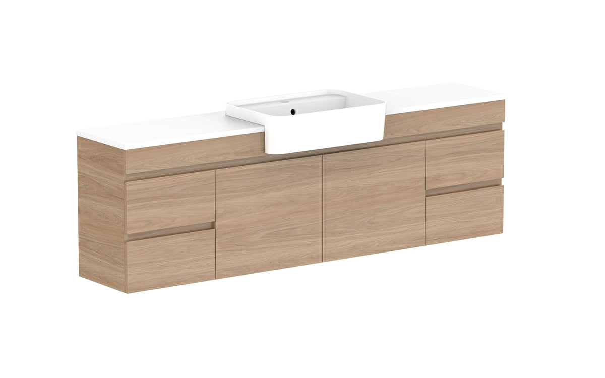 ADP Glacier Semi-Recessed Door & Drawer Twin Wall Hung Vanity 1500mm centre bowl, benchtop