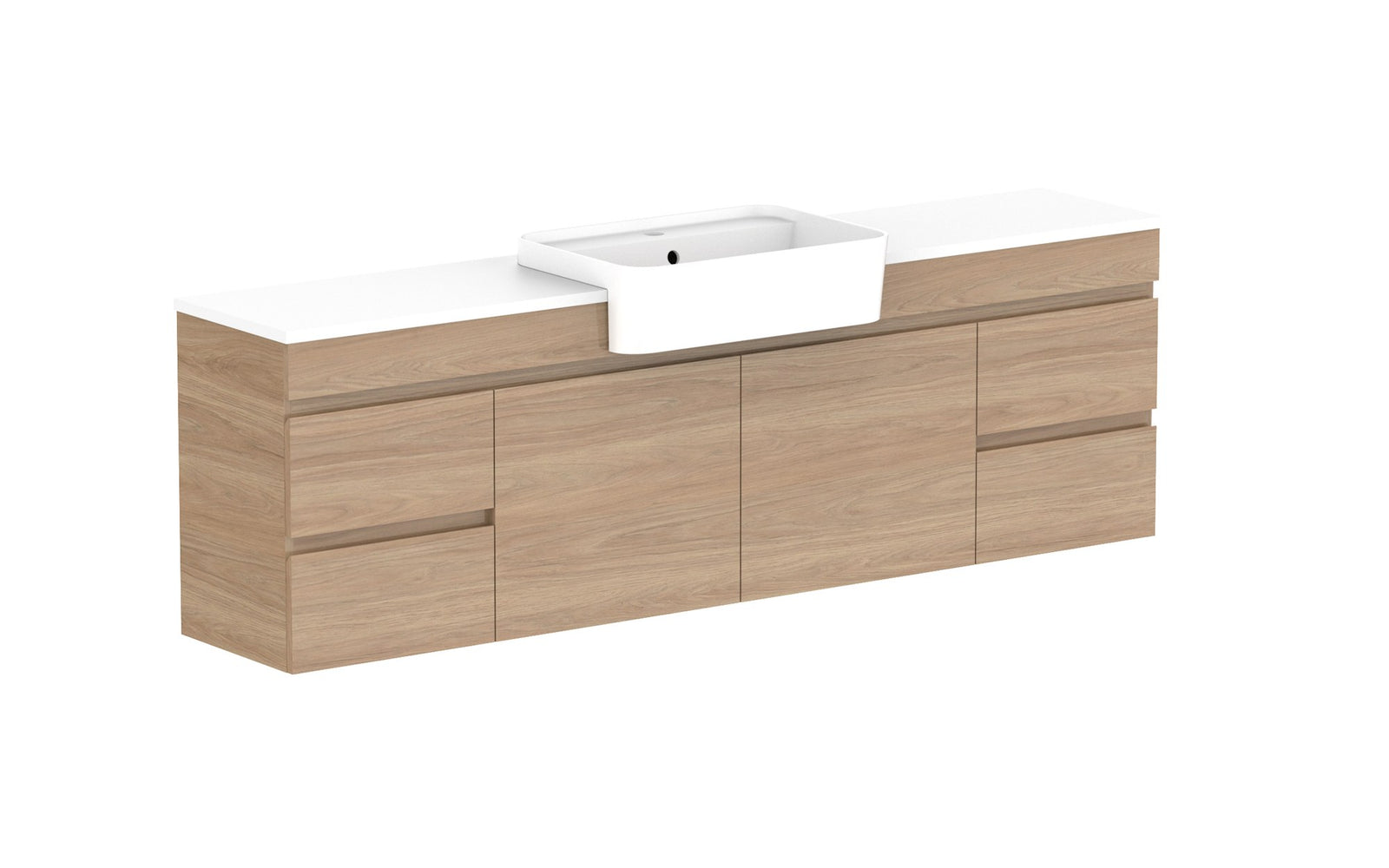 ADP Glacier Semi-Recessed Door & Drawer Twin Wall Hung Vanity 1500mm centre bowl, benchtop