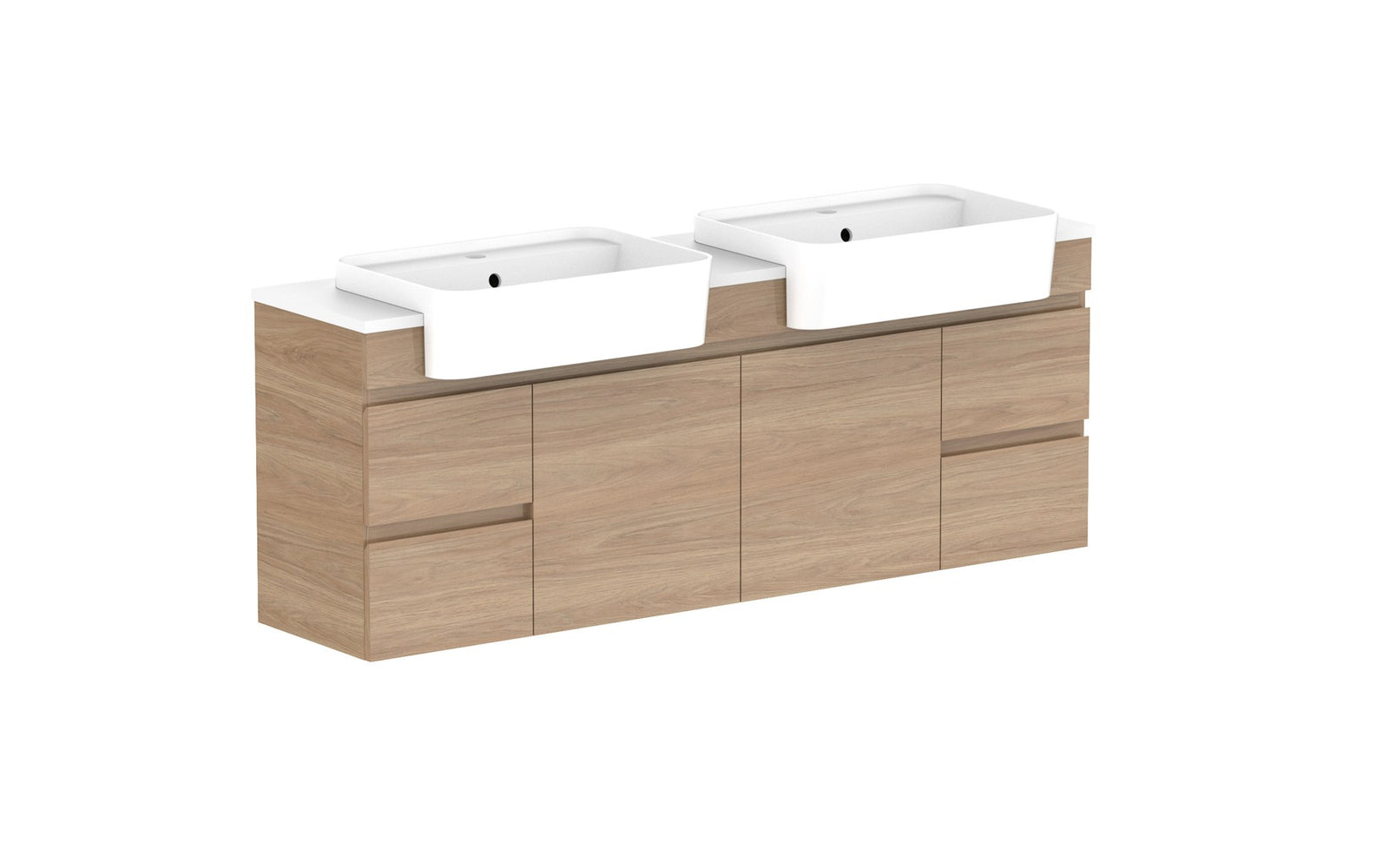 ADP Glacier Semi-Recessed Door & Drawer Twin Wall Hung Vanity 1500mm double bowl, benchtop