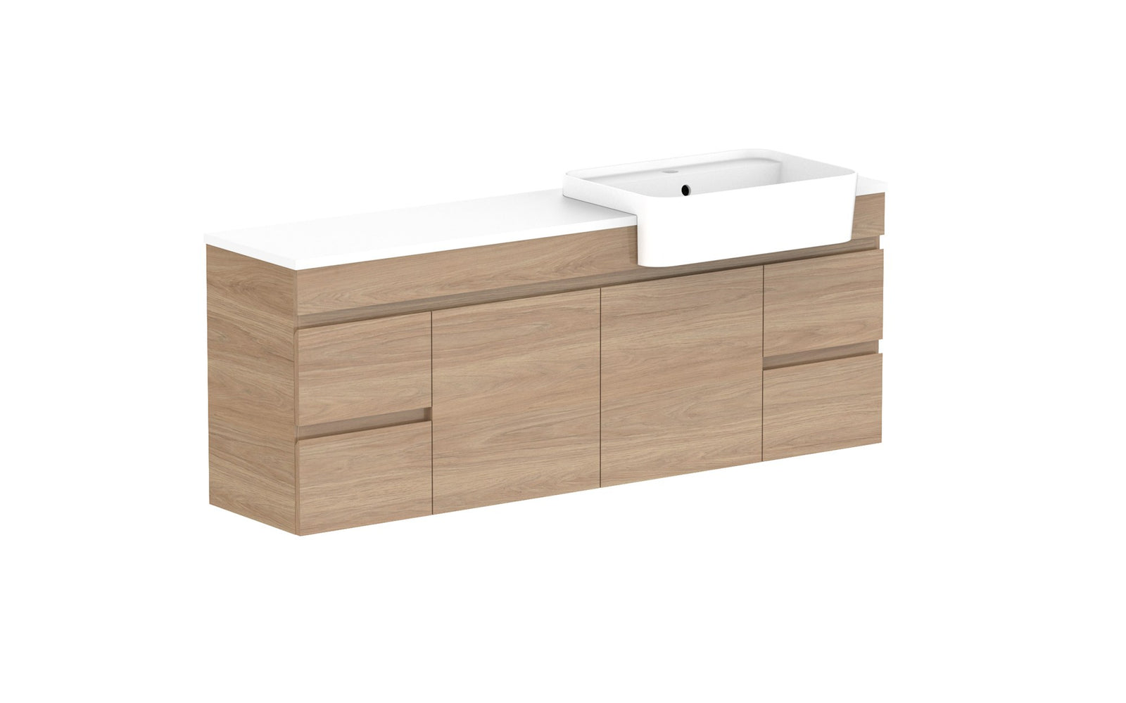 ADP Glacier Semi-Recessed Door & Drawer Twin Wall Hung Vanity 1500mm right offset bowl, benchtop