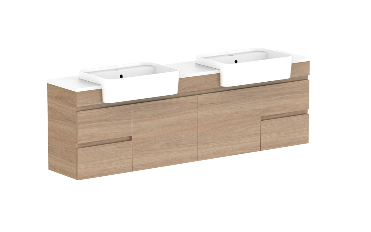 ADP Glacier Semi-Recessed Door & Drawer Twin Wall Hung Vanity 1800mm double bowl, benchtop