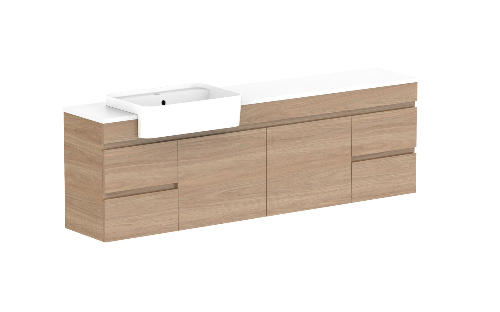 ADP Glacier Semi-Recessed Door & Drawer Twin Wall Hung Vanity 1800mm left offset bowl, benchtop