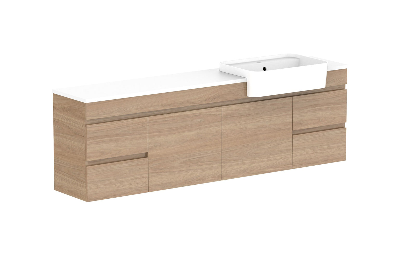 ADP Glacier Semi-Recessed Door & Drawer Twin Wall Hung Vanity 1800mm right offset bowl, benchtop