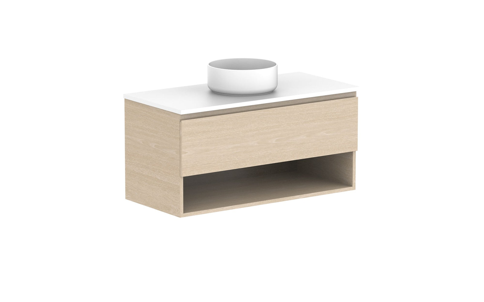 ADP Glacier Full Depth Shelf Slim Wall Hung Vanity 1050mm centre bowl, benchtop