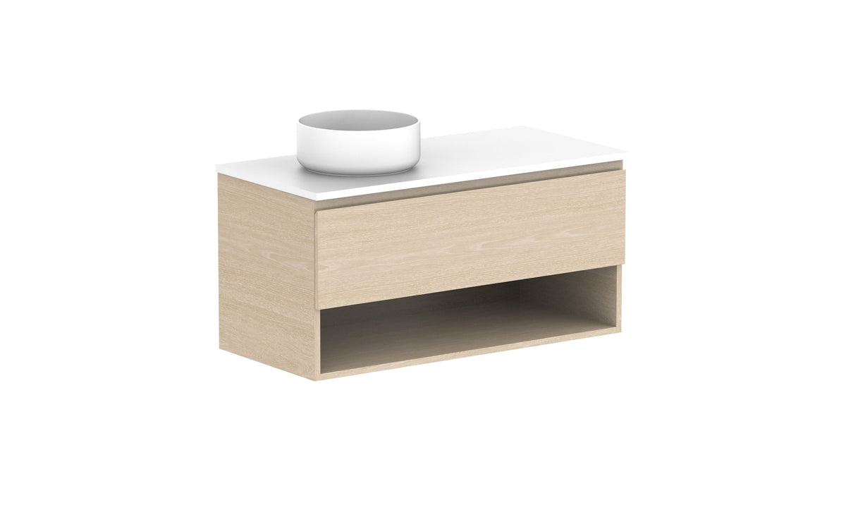 ADP Glacier Full Depth Shelf Slim Wall Hung Vanity 1050mm left offset bowl, benchtop