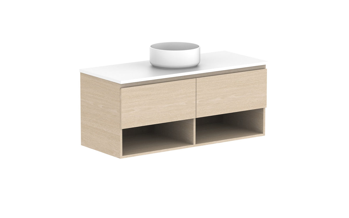 ADP Glacier Full Depth Shelf Slim Wall Hung Vanity 1200mm centre bowl, benchtop