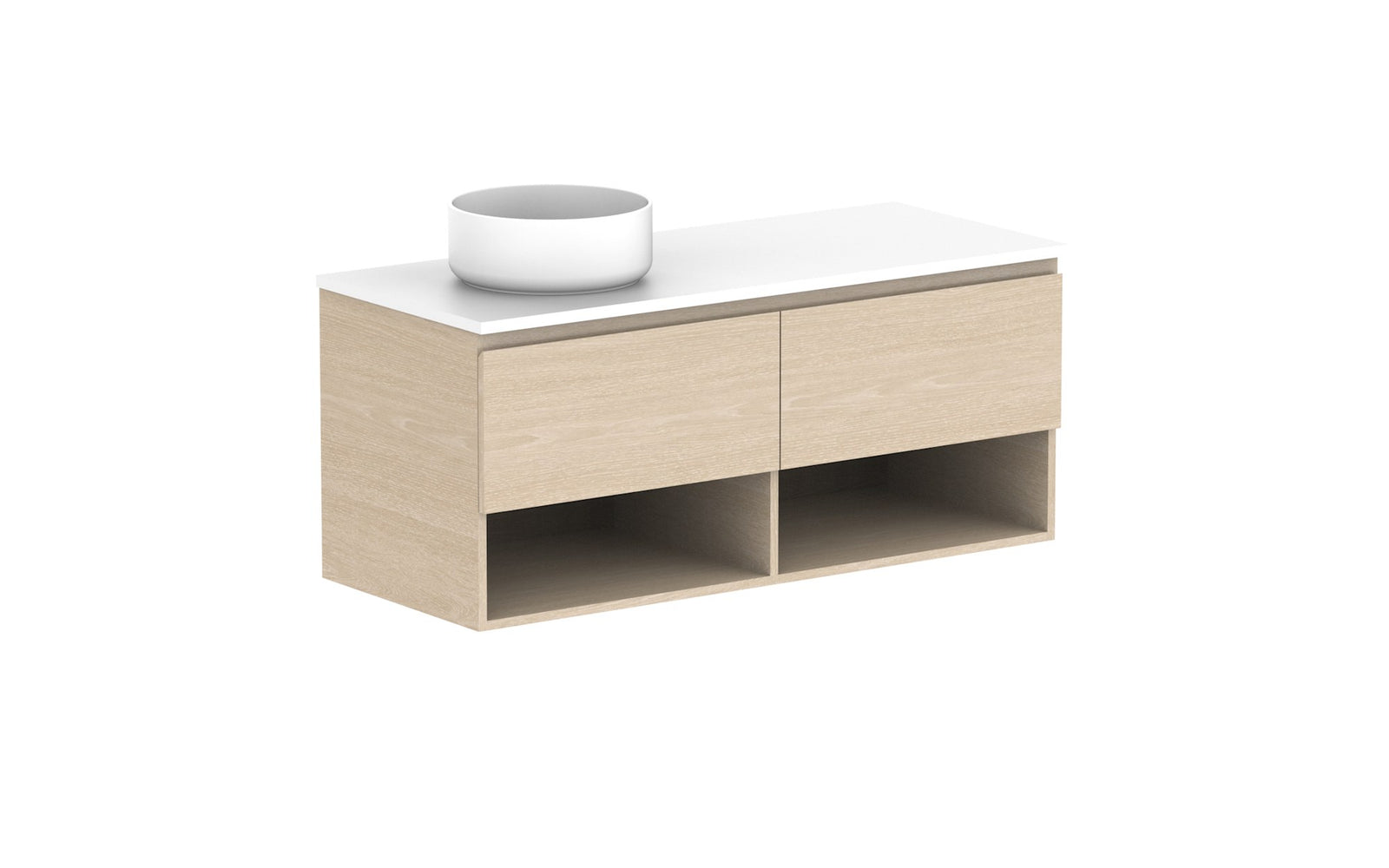 ADP Glacier Full Depth Shelf Slim Wall Hung Vanity 1200mm left offset bowl, benchtop