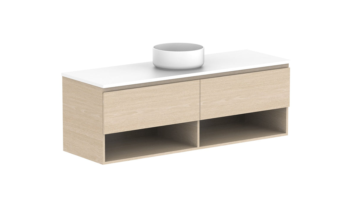 ADP Glacier Full Depth Shelf Slim Wall Hung Vanity 1500mm centre bowl, benchtop