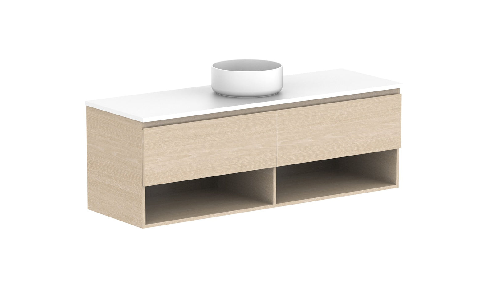 ADP Glacier Full Depth Shelf Slim Wall Hung Vanity 1500mm centre bowl, benchtop