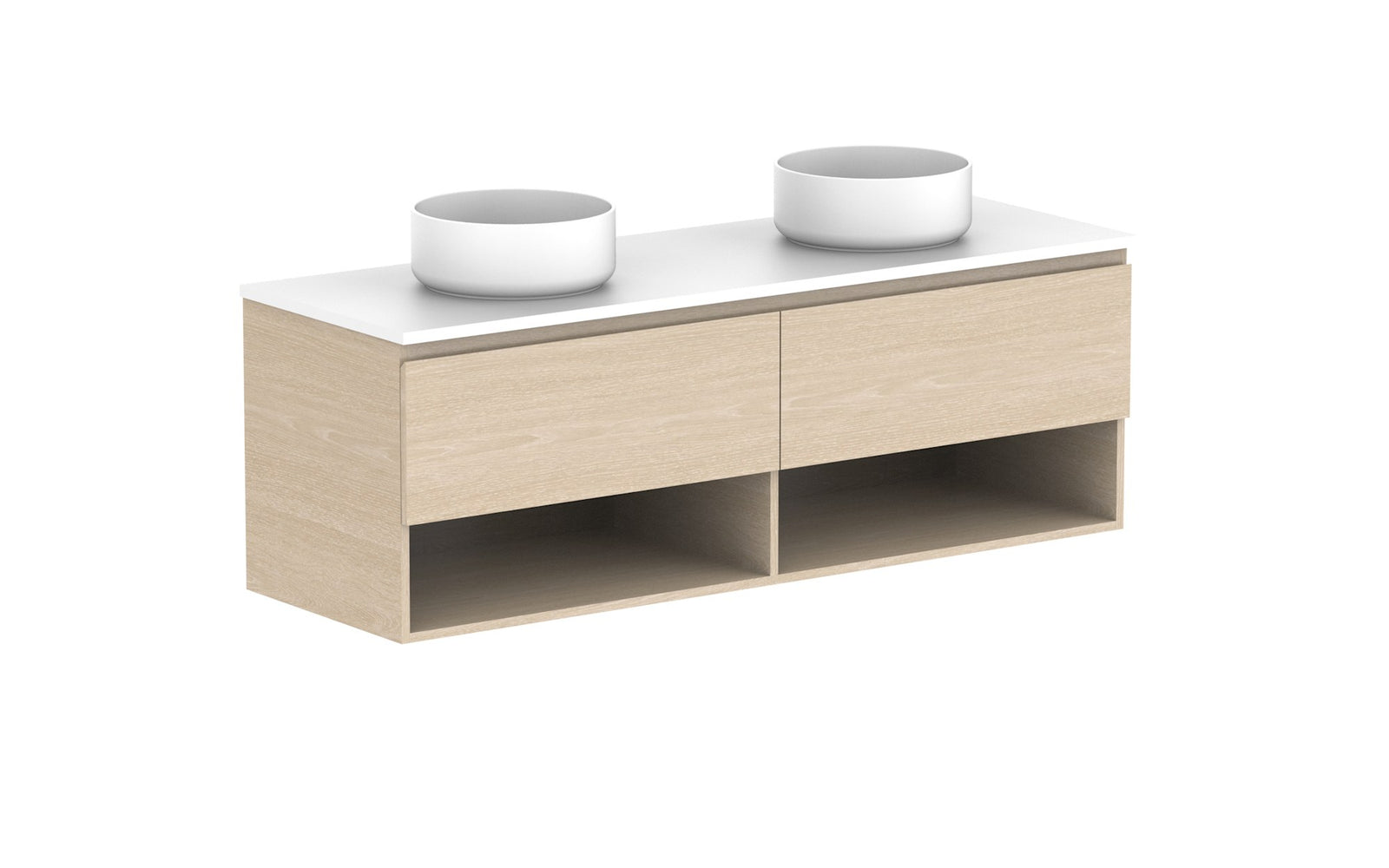ADP Glacier Full Depth Shelf Slim Wall Hung Vanity 1500mm double bowl, benchtop