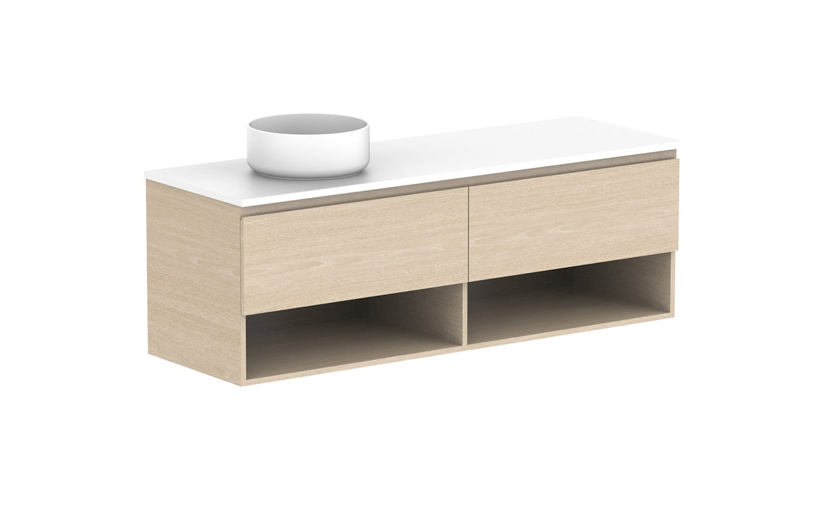 ADP Glacier Full Depth Shelf Slim Wall Hung Vanity 1500mm left offset bowl, benchtop