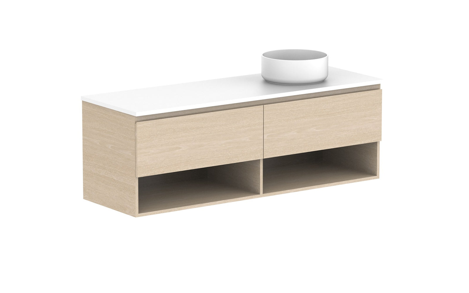 ADP Glacier Full Depth Shelf Slim Wall Hung Vanity 1500mm right offset bowl, benchtop