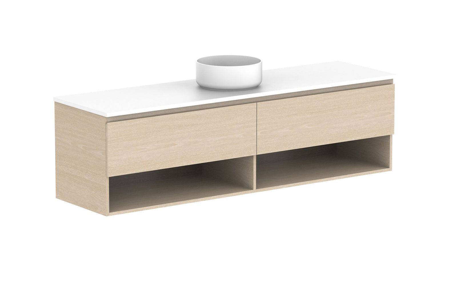 ADP Glacier Full Depth Shelf Slim Wall Hung Vanity 1800mm centre bowl, benchtop