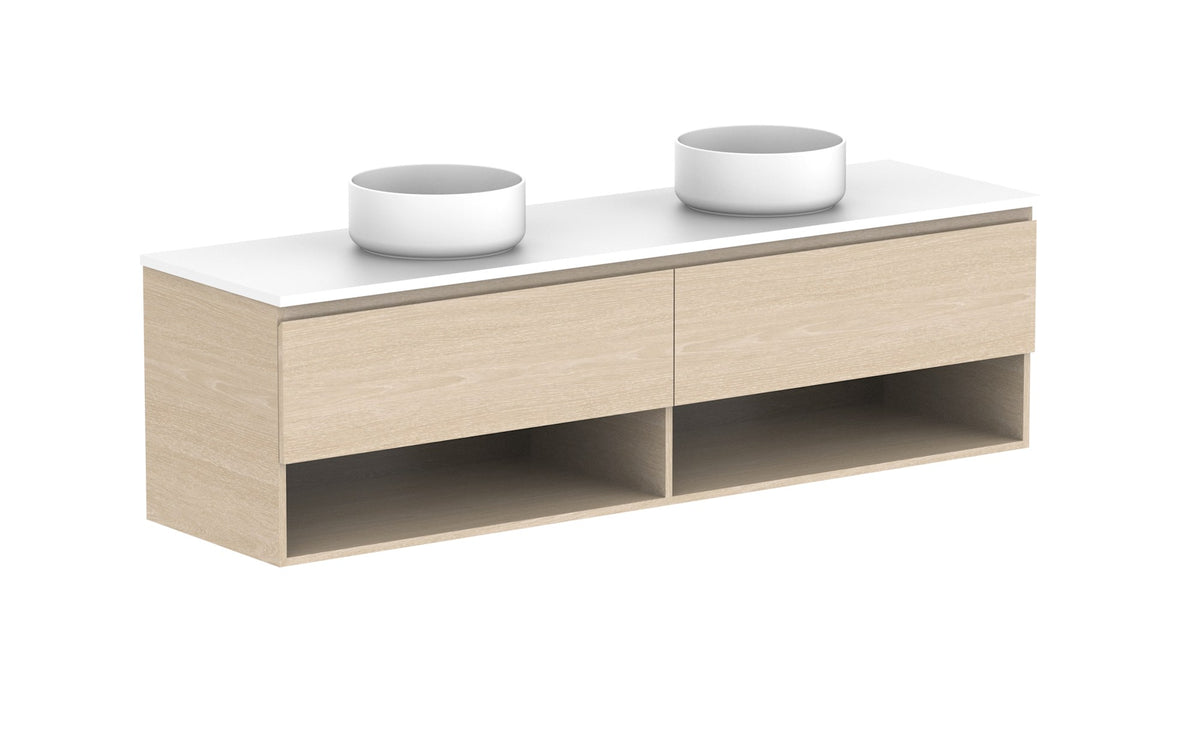 ADP Glacier Full Depth Shelf Slim Wall Hung Vanity 1800mm double bowl, benchtop