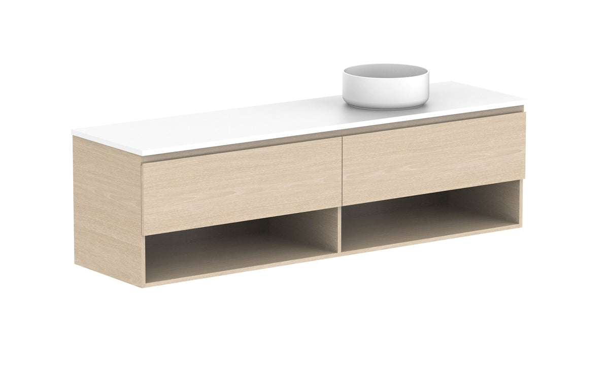 ADP Glacier Full Depth Shelf Slim Wall Hung Vanity 1800mm right offset bowl, benchtop