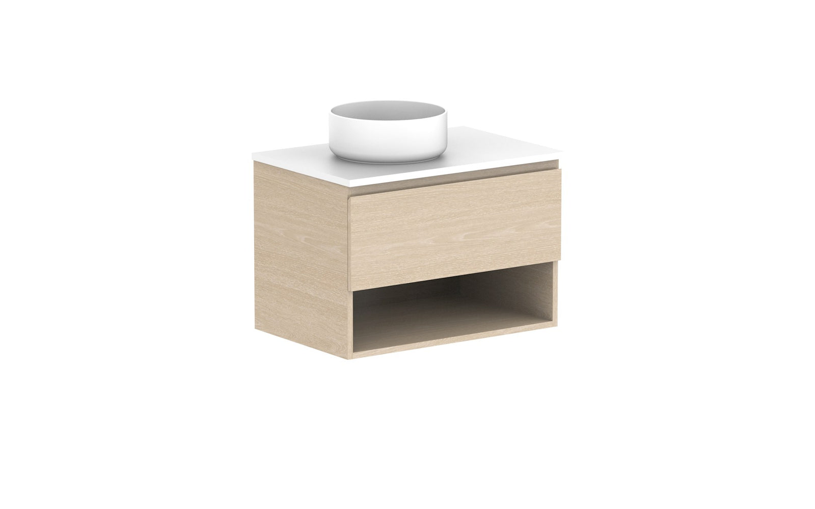 ADP Glacier Full Depth Shelf Slim Wall Hung Vanity 750mm left offset bowl, benchtop