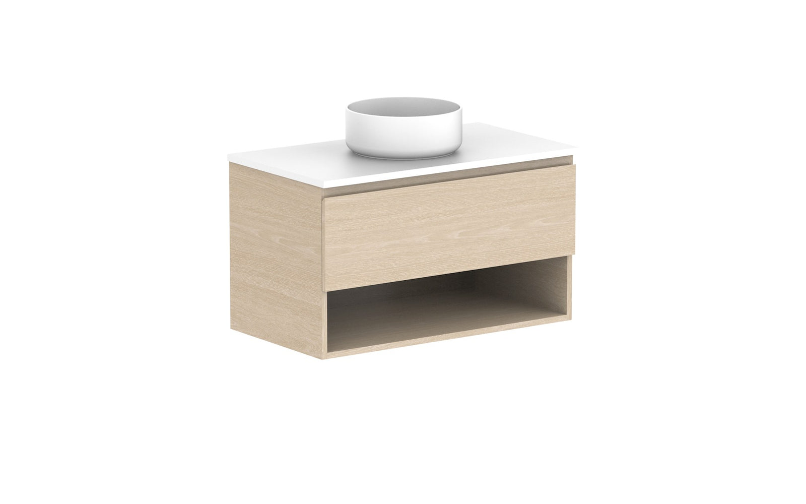 ADP Glacier Full Depth Shelf Slim Wall Hung Vanity 900mm centre bowl, benchtop