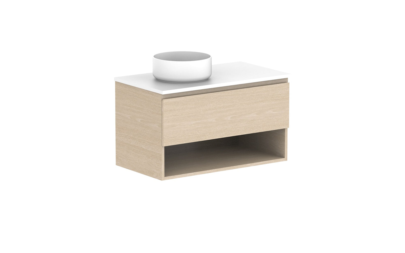 ADP Glacier Full Depth Shelf Slim Wall Hung Vanity 900mm left offset bowl, benchtop