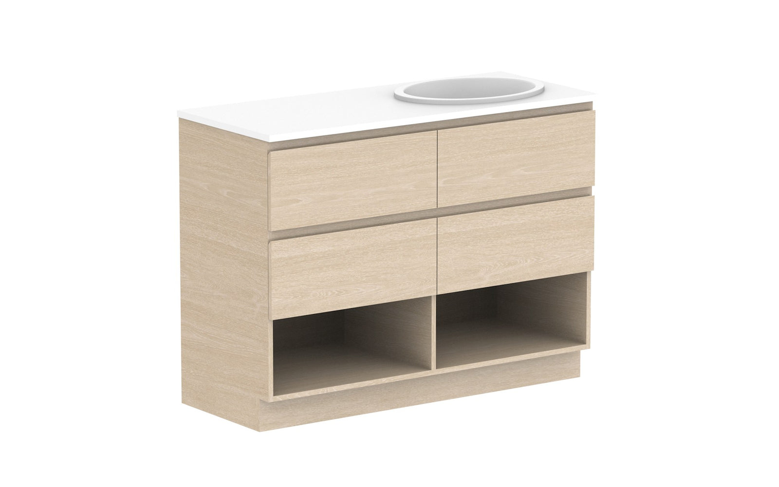 ADP Glacier Full Depth Shelf Twin Floor Mount Vanity 1200mm right offset bowl, benchtop