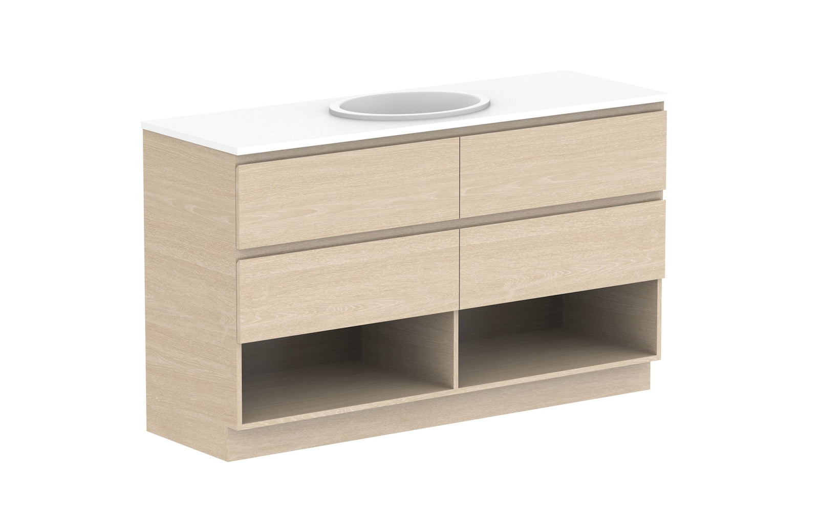 ADP Glacier Full Depth Shelf Twin Floor Mount Vanity 1500mm centre bowl, benchtop