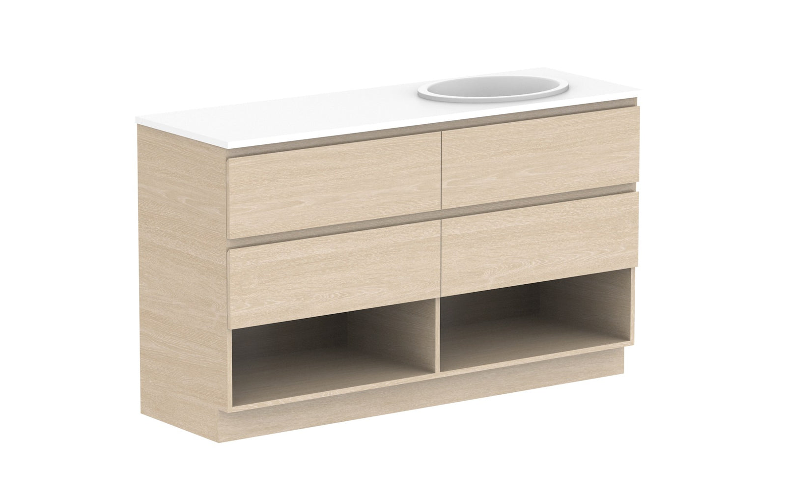 ADP Glacier Full Depth Shelf Twin Floor Mount Vanity 1500mm right offset bowl, benchtop