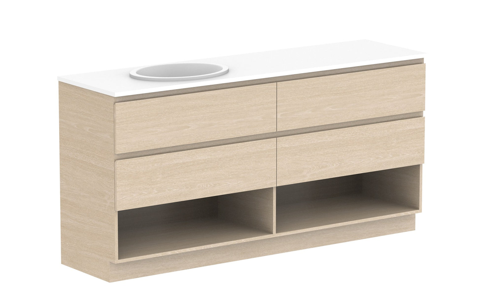 ADP Glacier Full Depth Shelf Twin Floor Mount Vanity 1800mm left offset bowl, benchtop