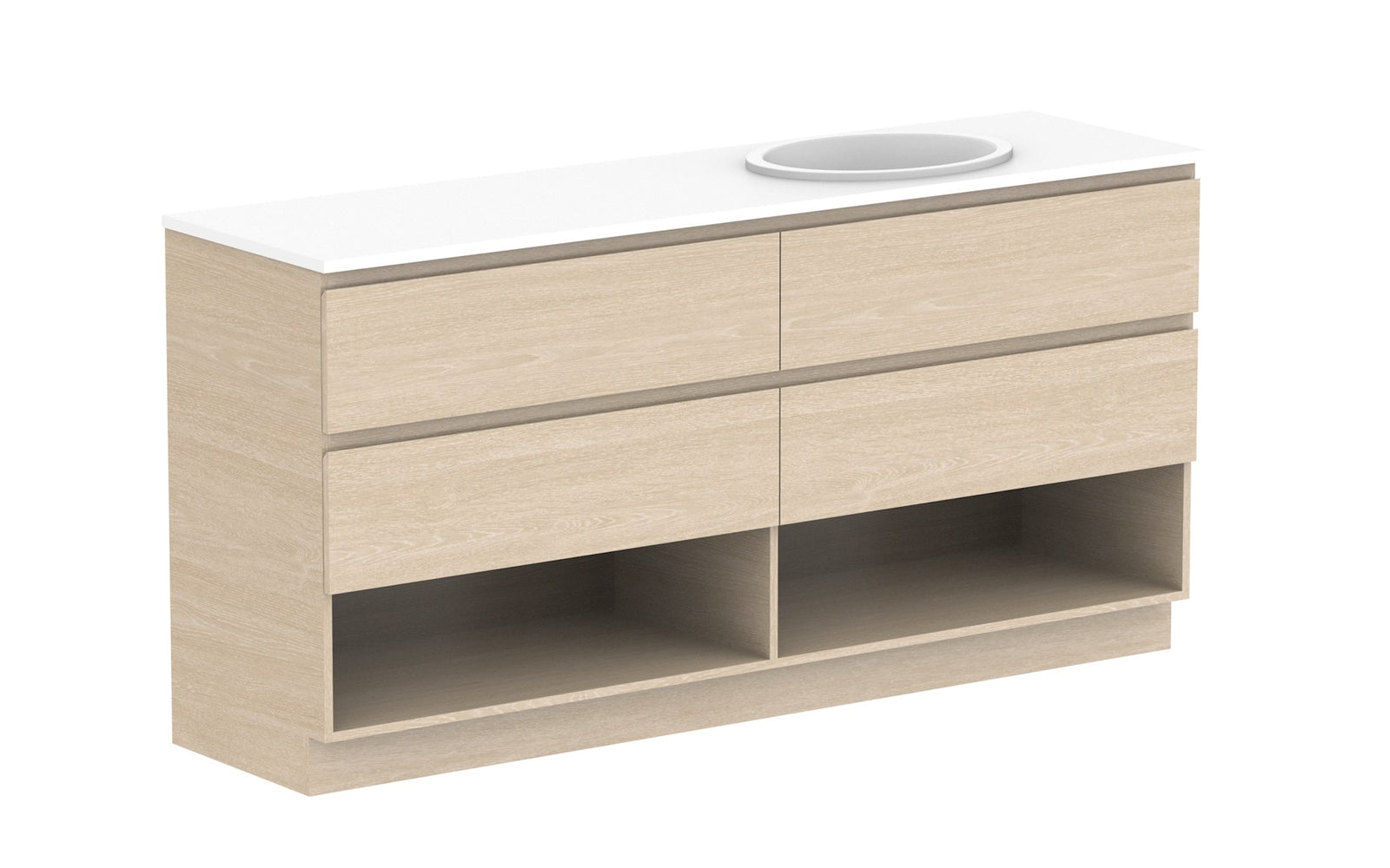 ADP Glacier Full Depth Shelf Twin Floor Mount Vanity 1800mm right offset bowl, benchtop