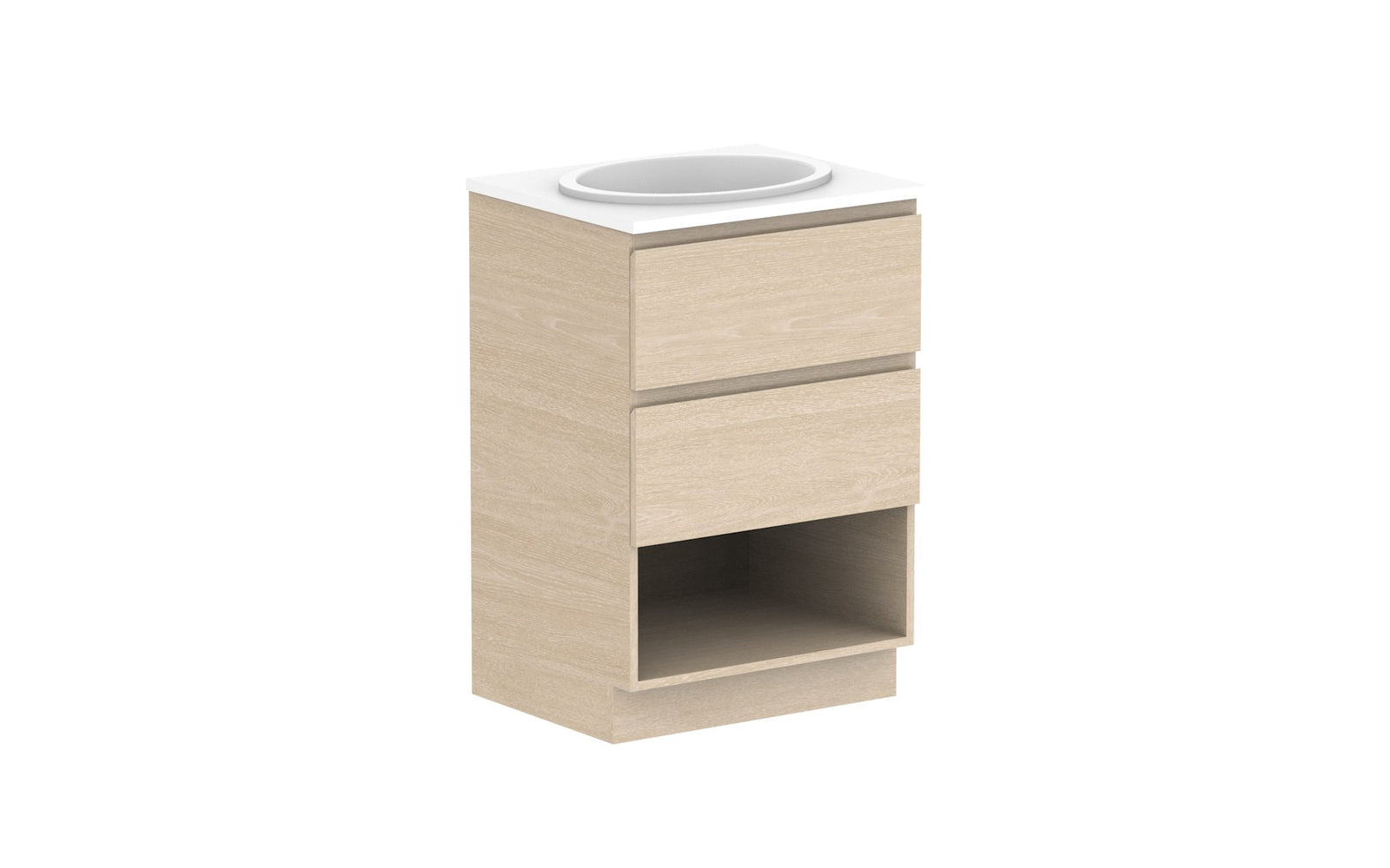 ADP Glacier Full Depth Shelf Twin Floor Mount Vanity 600mm centre bowl, benchtop