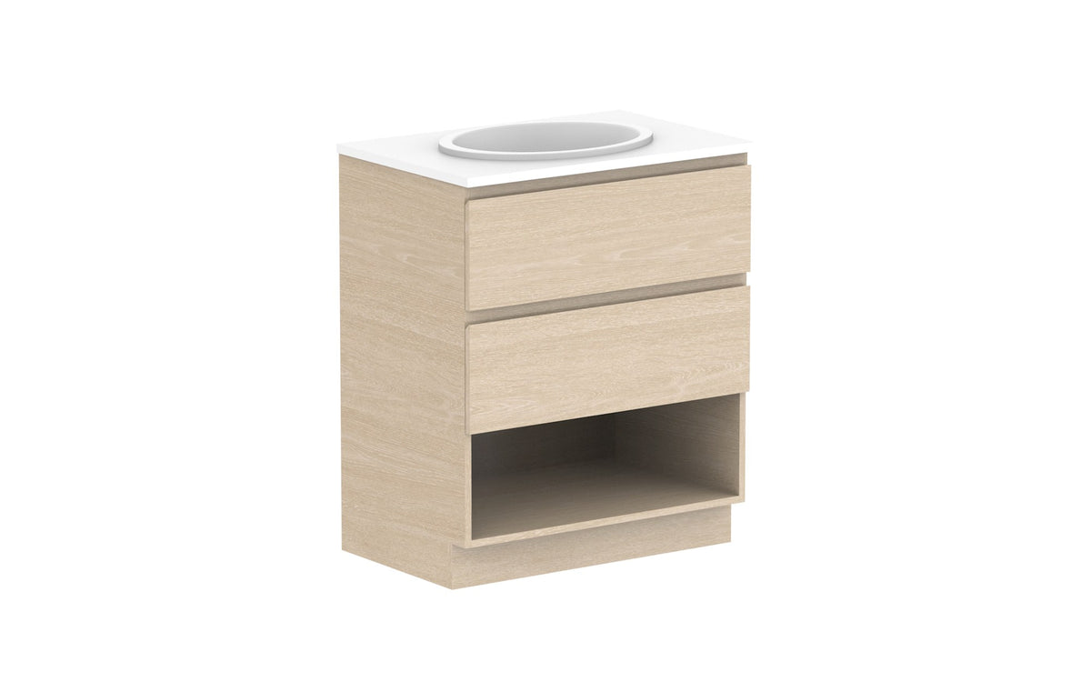 ADP Glacier Full Depth Shelf Twin Floor Mount Vanity 750mm centre bowl, benchtop