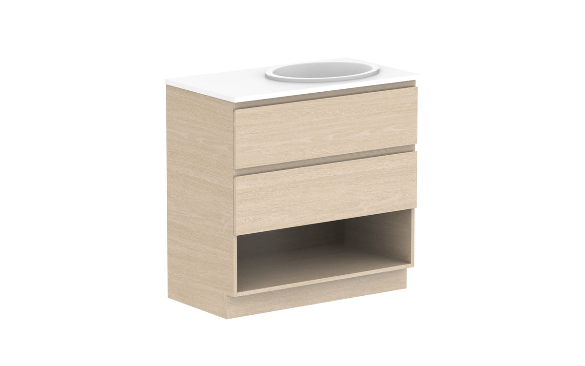 ADP Glacier Full Depth Shelf Twin Floor Mount Vanity 900mm right offset bowl, benchtop