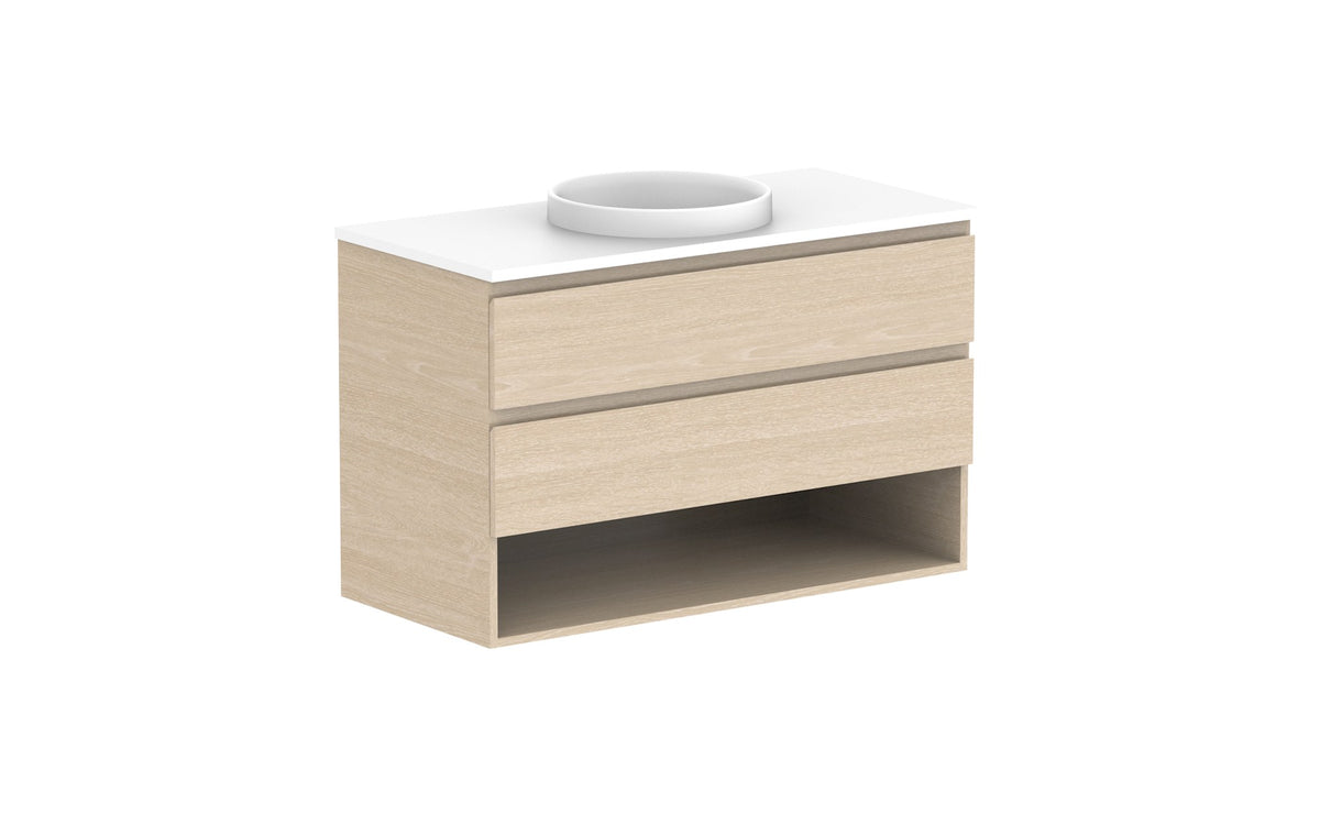 ADP Glacier Full Depth Shelf Twin Wall Hung Vanity 1050mm centre bowl, benchtop