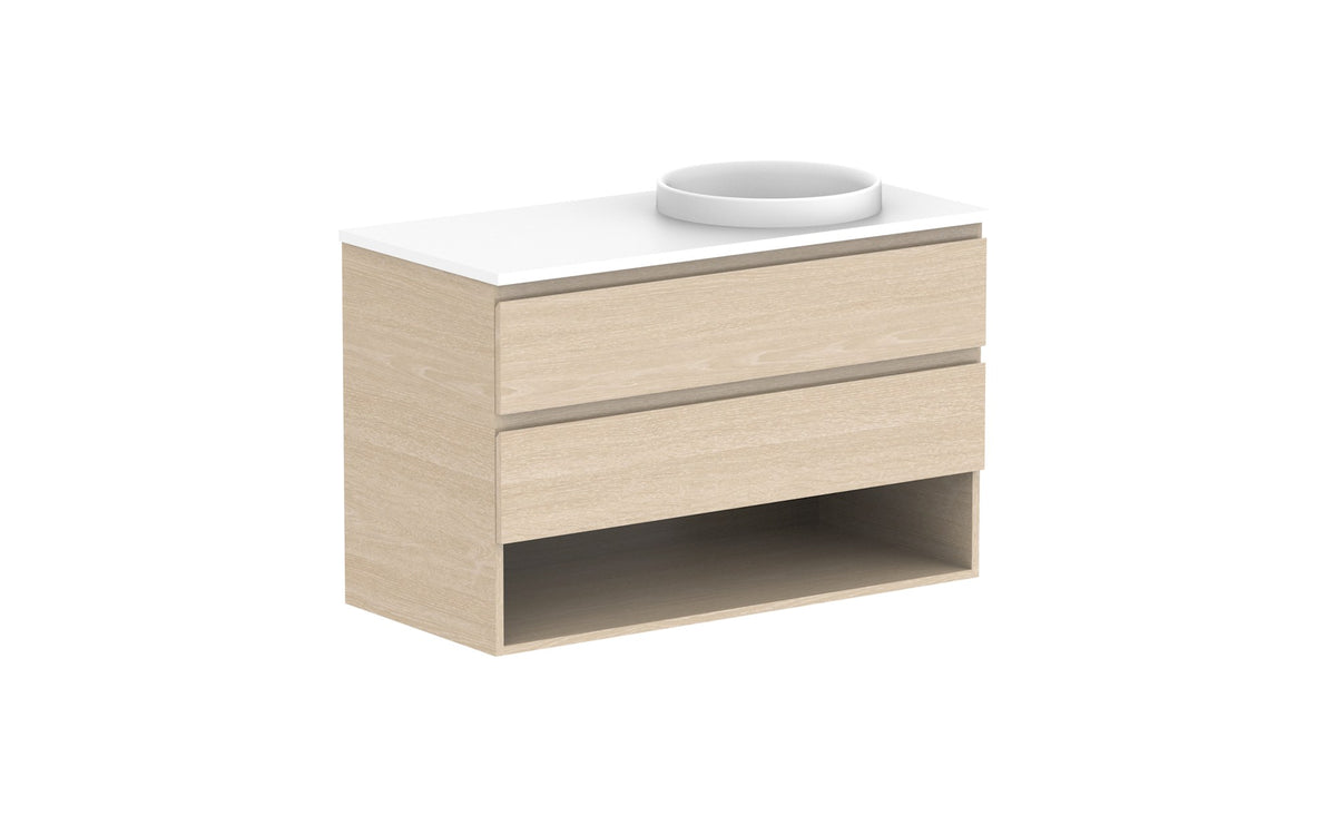 ADP Glacier Full Depth Shelf Twin Wall Hung Vanity 1050mm right offset bowl, benchtop