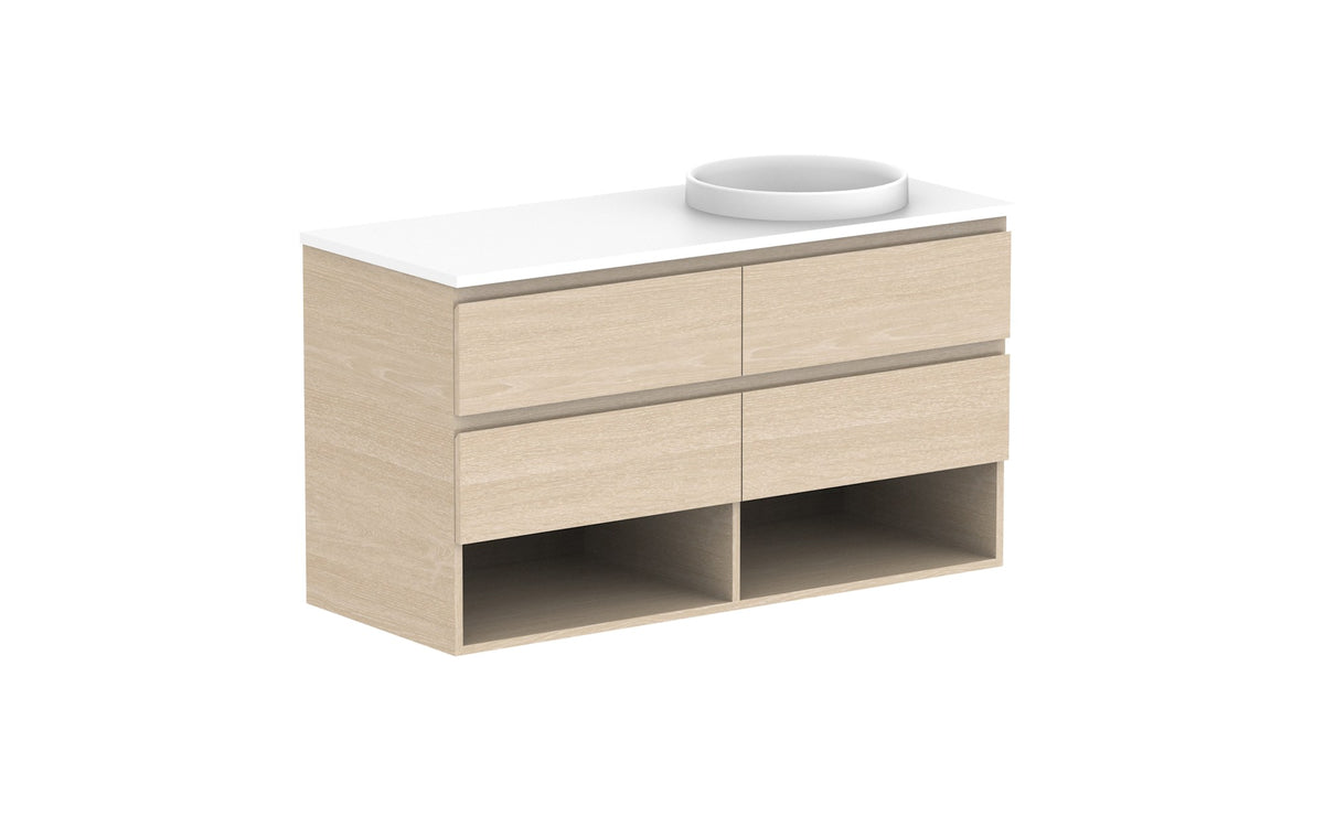 ADP Glacier Full Depth Shelf Twin Wall Hung Vanity 1200mm right offset bowl, benchtop